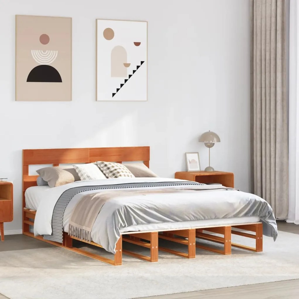 Letto Senza Materasso Marrone Cera 160x200 Cm İn Legno Di Pino /