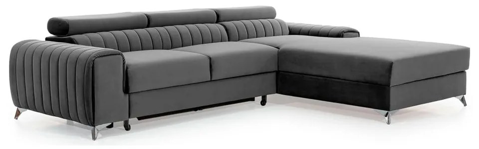 Divano angolare grigio scuro allungabile/con contenitore (con penisola a destra/con chaise lounge) e rivestimento in velluto Grayson – ELTAP