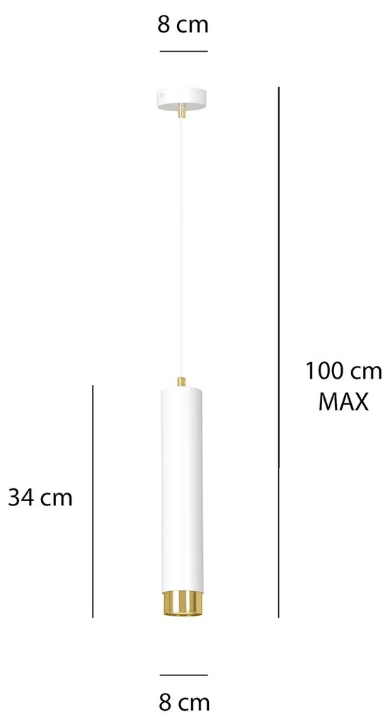 Sospensione 1 Luce Brunilde In Acciaio Bianco Con Tubolare In Bianco E Oro