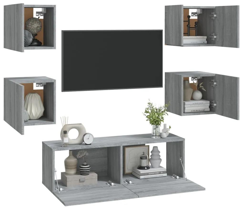 Set di mobili tv a parete grigio sonoma in legno multistrato