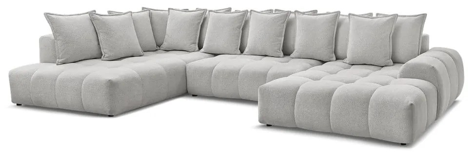 Divano angolare grigio chiaro allungabile e con contenitore (penisola a sinistra/a U) con rivestimento in ciniglia Everest – Bobochic Paris