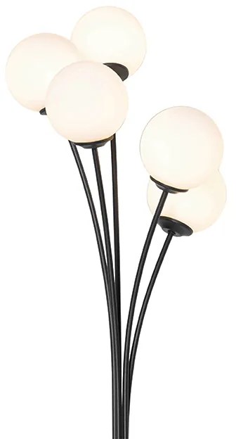 Lampada da terra moderna nera con vetro opale 5 luci - Athens