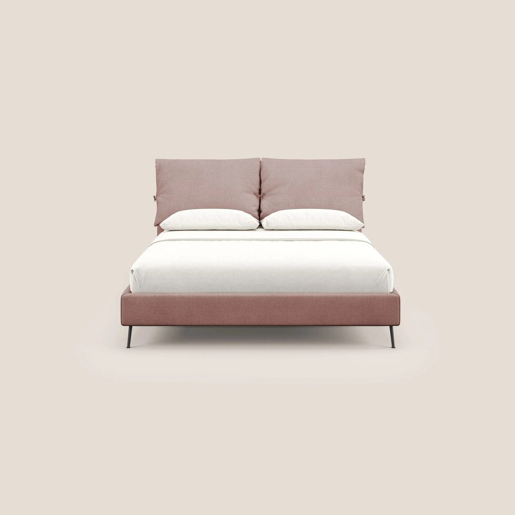 Artemisia letto imbottito con piedini alti sfoderabile in tessuto smacchiabile T17 rosa