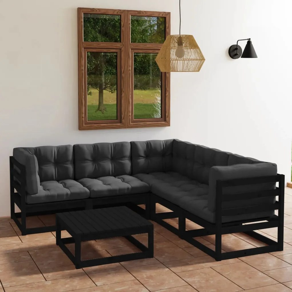 Set Divani da Giardino 6 pz con Cuscini Legno Massello di Pino