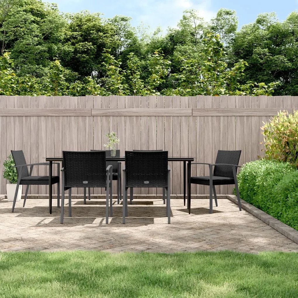 Set pranzo da giardino 7 pz con cuscini in polyrattan e acciaio
