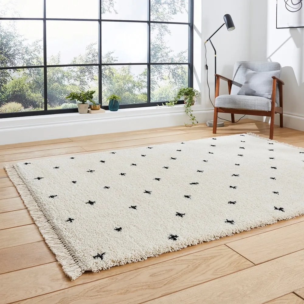 Tappeto bianco e nero Dots, 120 x 170 cm Boho - Think Rugs