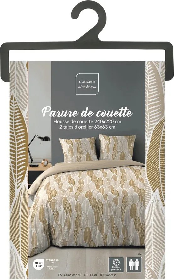 Set copripiumino e federa giallo ocra in microfibra per letto matrimoniale ed esteso 240x220 cm Kim – douceur d'intérieur