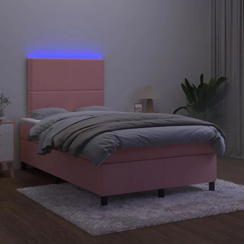 Letto a molle con materasso e led rosa 120x190 cm in velluto