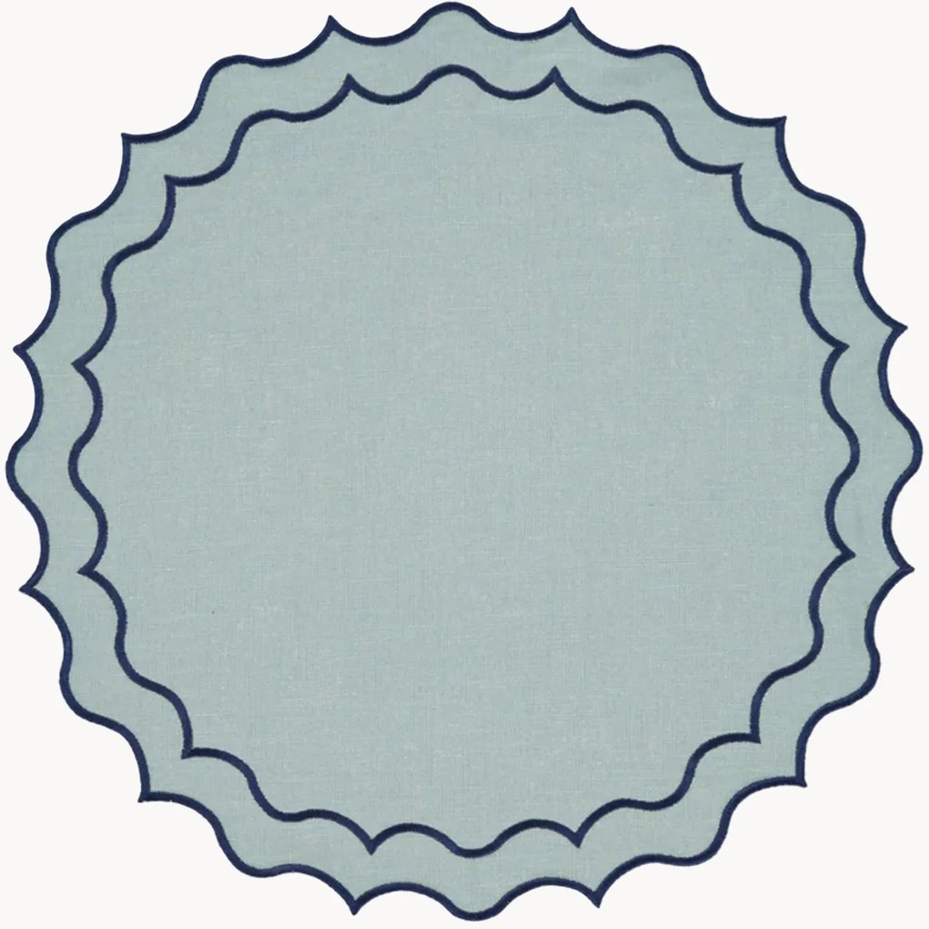Tovaglietta rotonda con bordo ricamato Navy