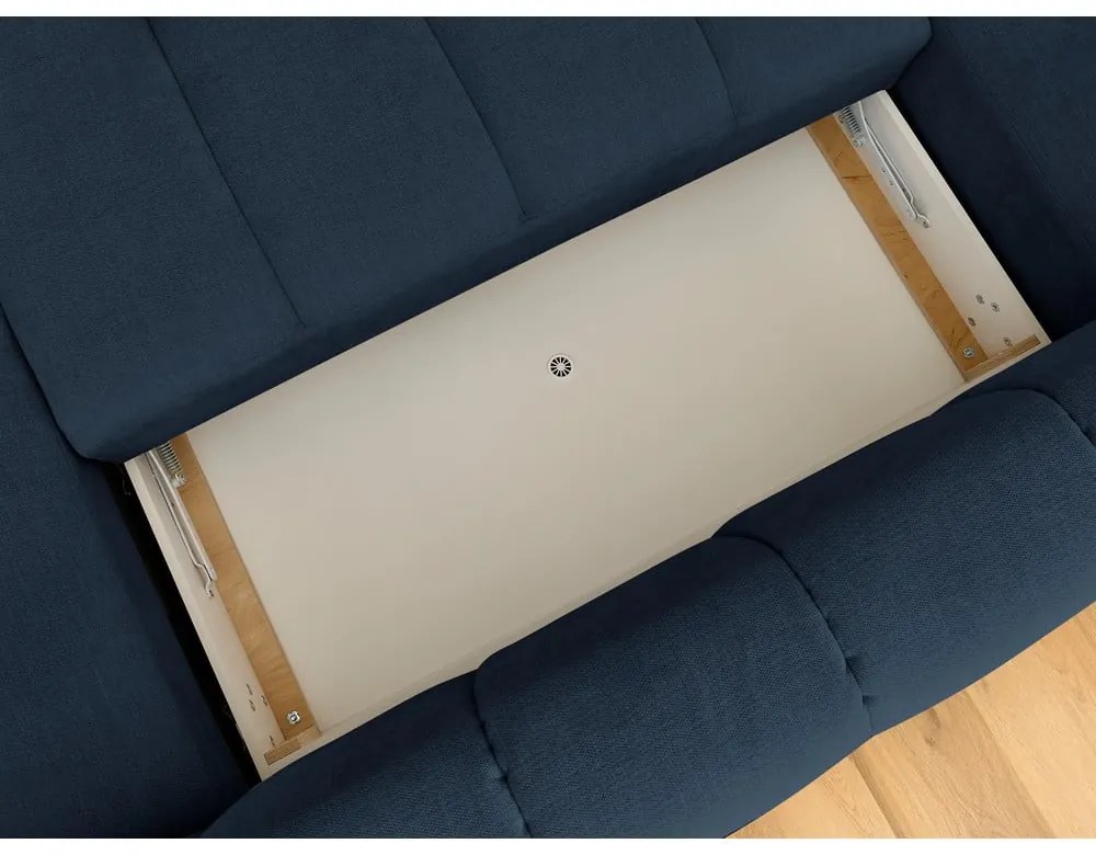 Divano angolare blu scuro allungabile e con contenitore (penisola a sinistra/a U) con rivestimento in ciniglia Fuji – Bobochic Paris