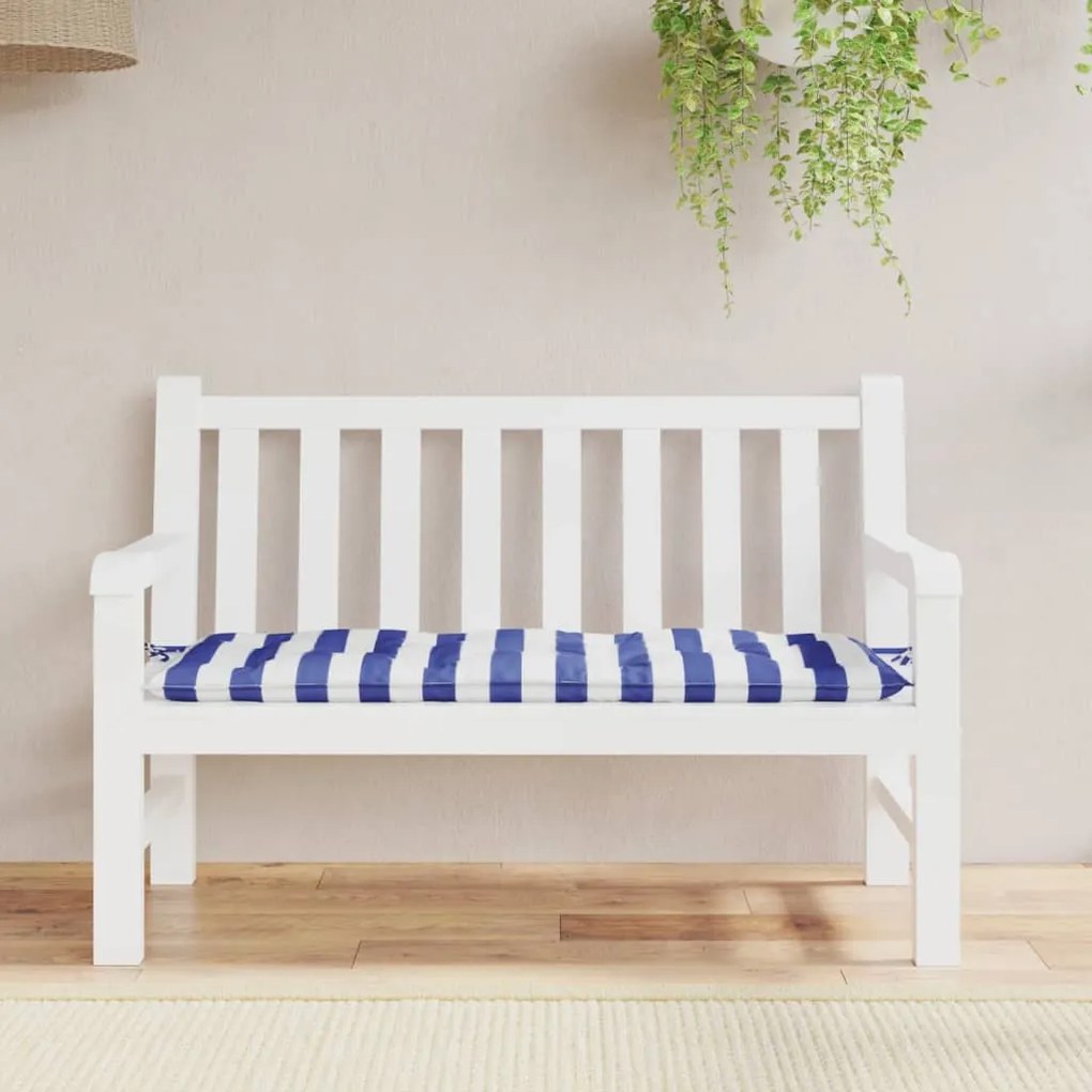 Cuscino Panca Giardino Righe Bianche E Blu 120x50x7 Cm Tessuto /