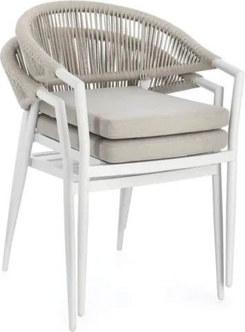 Sedia Da Esterno Impilabile Con Braccioli In Alluminio E Corda Millor Bianco JA61 Bizzotto