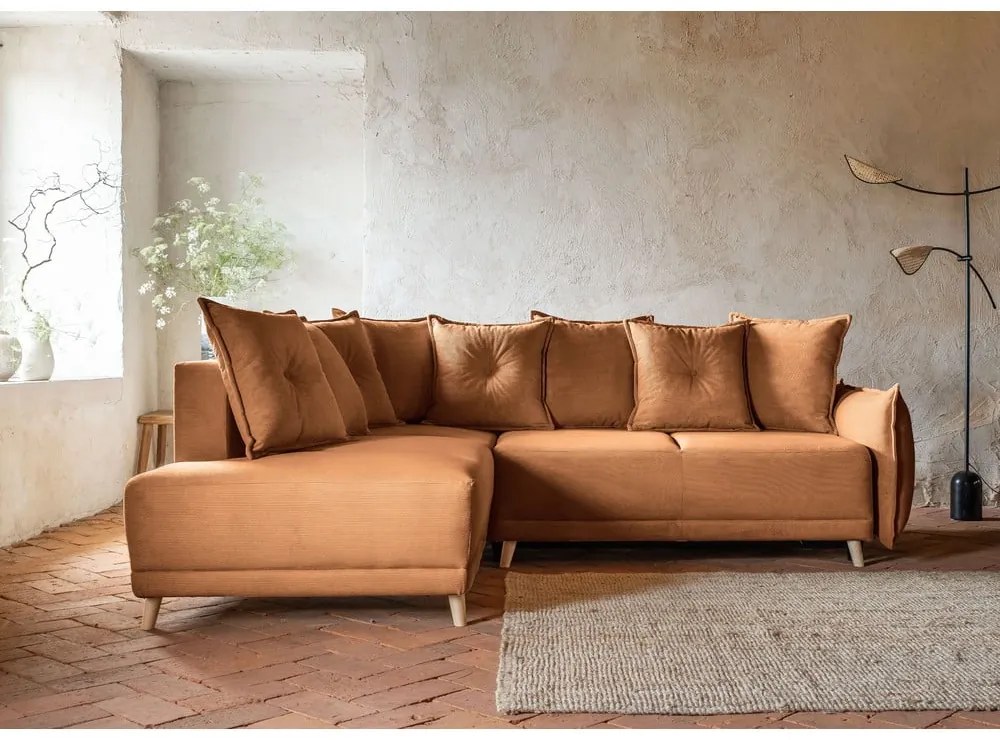Divano letto in velluto a coste color mattone (angolo sinistro) Lazy Lukka - Miuform