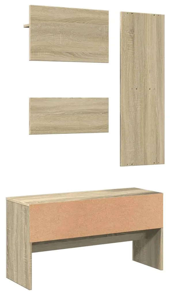 Set mobili da ingresso 4 pz rovere sonoma in legno multistrato