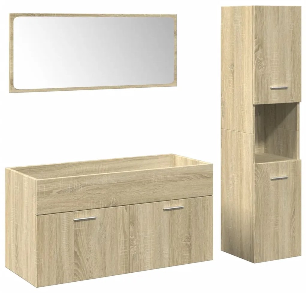 Set mobili da bagno 3 pz rovere sonoma in legno multistrato