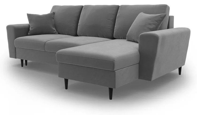 Divano angolare grigio chiaro allungabile e con contenitore con rivestimento in velluto Kyoto – Cosmopolitan Design