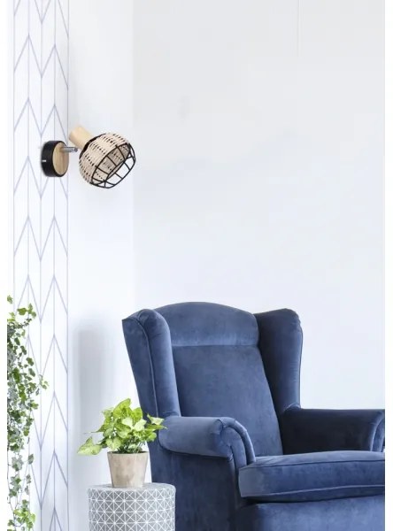 Faretto da parete TAJGA 1xE14/40W/230V rattan/nero