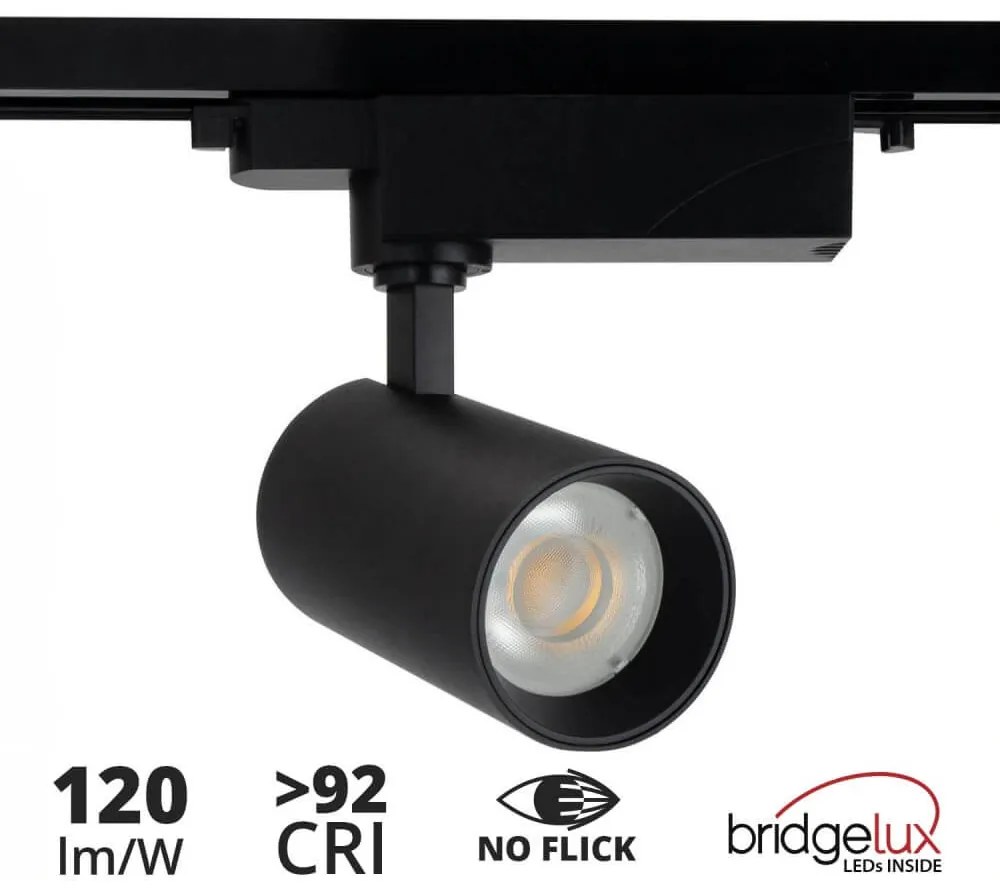 Faro LED 30W Monofase Nero 60° CRI92 no-Flickering - BRIDGELUX LED Colore Bianco Naturale 4.000K