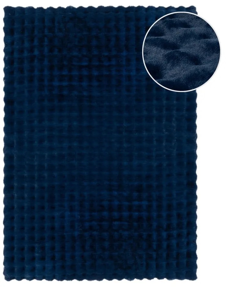 Tappeto in pelliccia sintetica blu scuro 80x150 cm Waffle Faux Fur - Flair Rugs