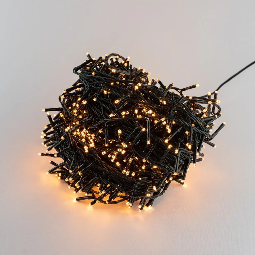 Catenaria NATALIZIA LED 8 GIOCHI DI LUCE 23m Cavo VERDE IP44 Colore Bianco Caldo 2200 - 2300 °K