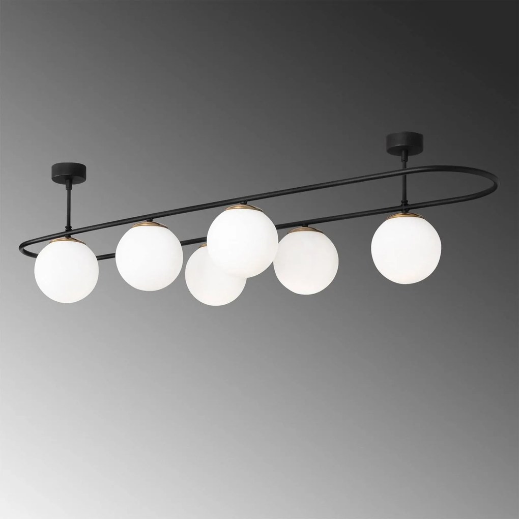 Opviq Plafoniera Abaküs 4911, nero, vetro opalino, 6 luci