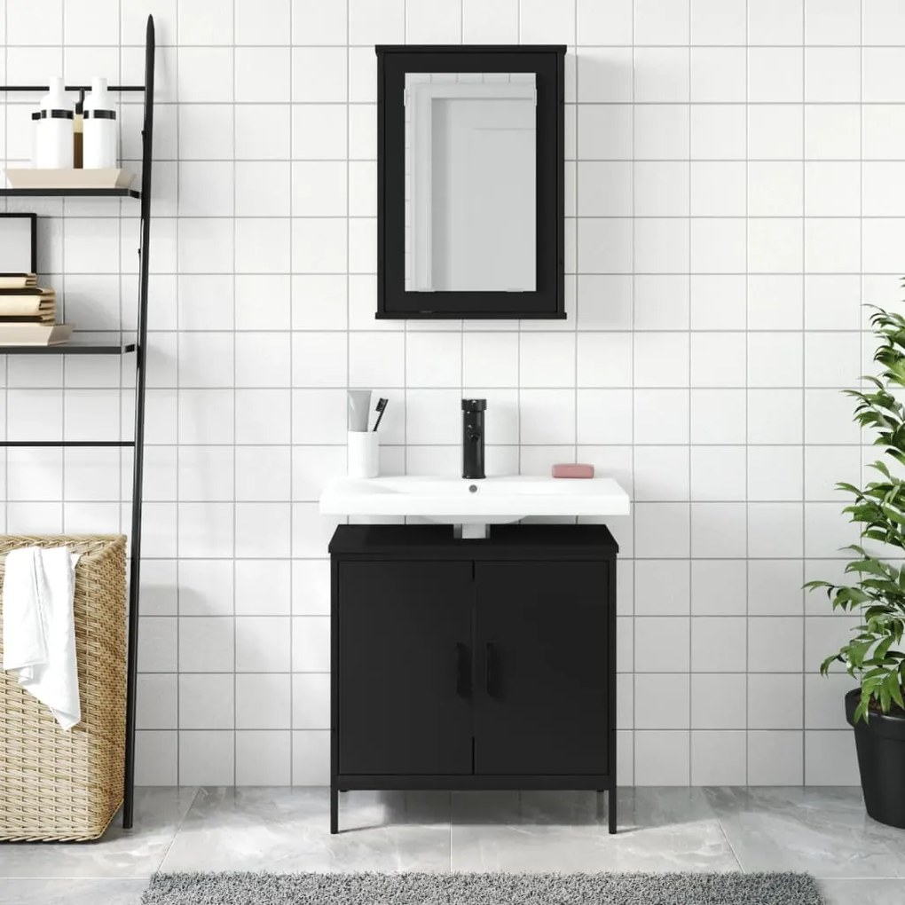 Set mobili da bagno 2 pz nero in legno multistrato