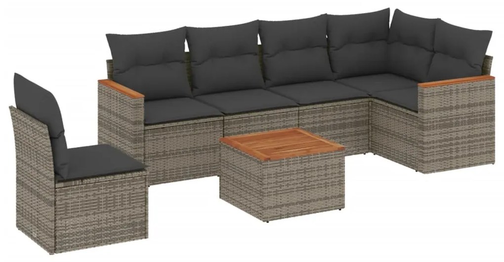 Set divani da giardino 7 pz con cuscini grigio in polyrattan