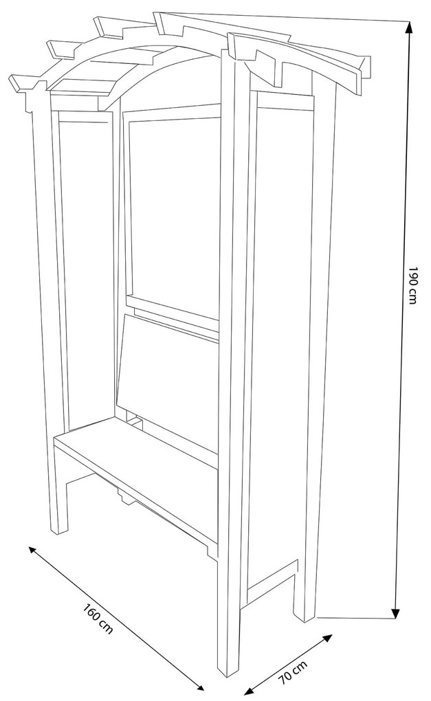 pergola ad arco con panca da giardino in legno di pino impregnato in autoclavex190h