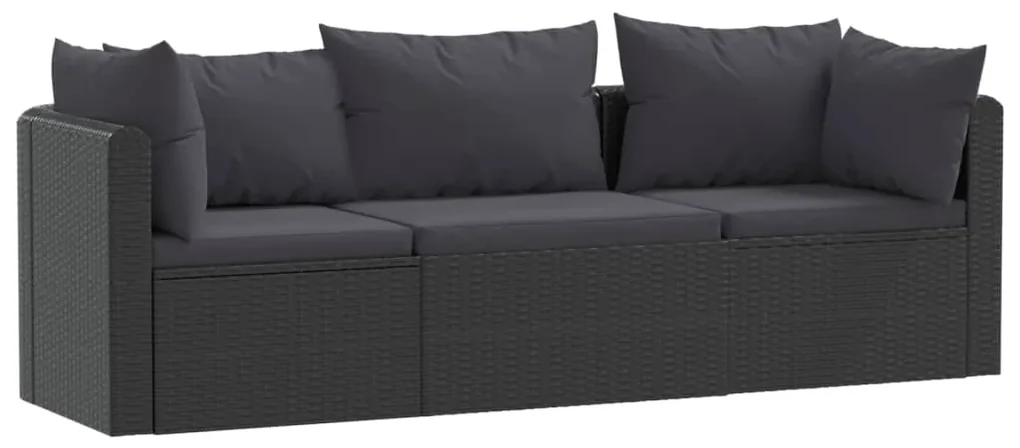 Set divani da giardino 3 pz con cuscini in polyrattan nero