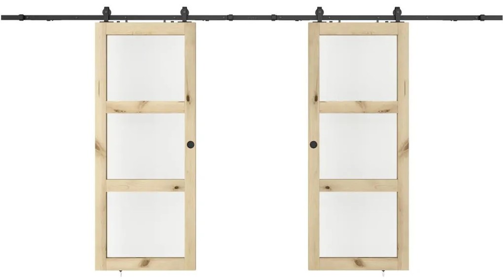 Porta scorrevole doppia con sistema esterno muro in legno e vetro temp. 3 finestre 2xH205xL73cm - ACOSTA II