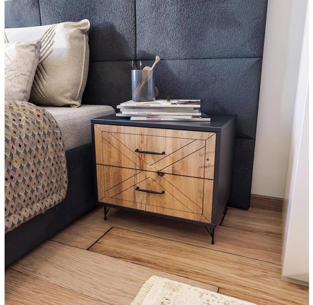 Comodino FELICITA 55x50 cm nero/marrone