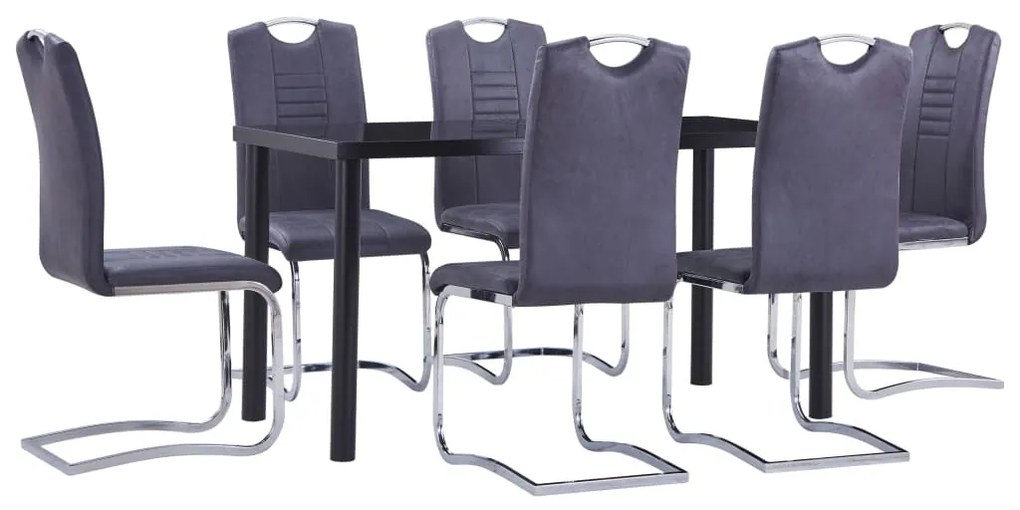 Set Sala Da Pranzo 7 Pz İn Similpelle Scamosciata Grigia /