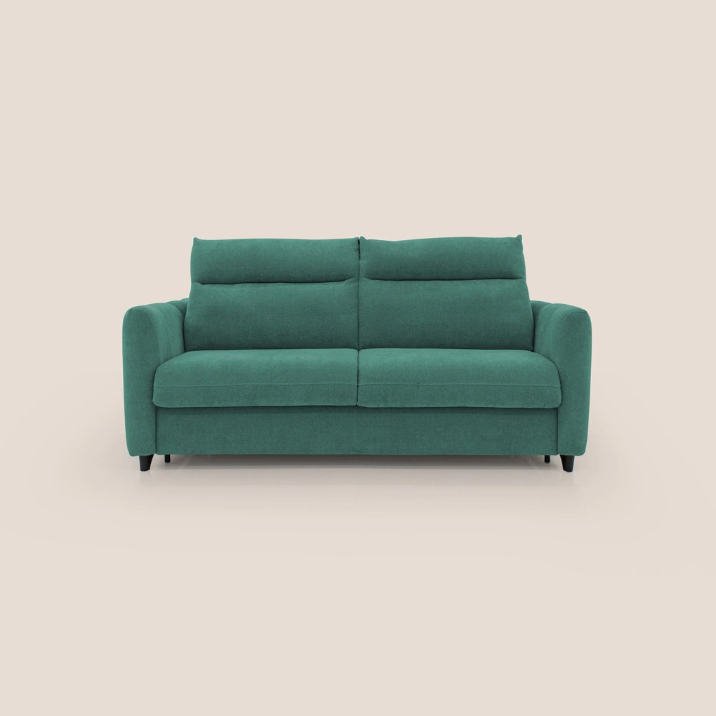Peonia divano letto scandinavo con materasso H18 cm e morbido e alto schienale in tessuto Bouclé impermeabile T07 verde