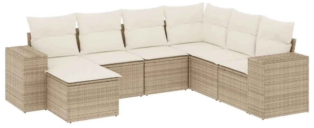 Set divani da giardino 7 pz con cuscini beige in polyrattan