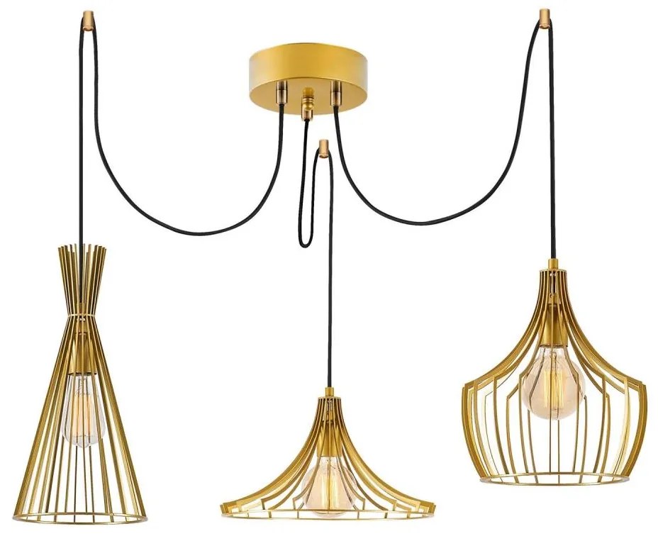 Lampadario a sospensione con filo MEZOPOTAMYA 3xE27/40W/230V ragno oro