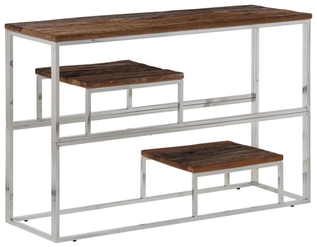 Tavolino consolle argento acciaio inossidabile e legno massello
