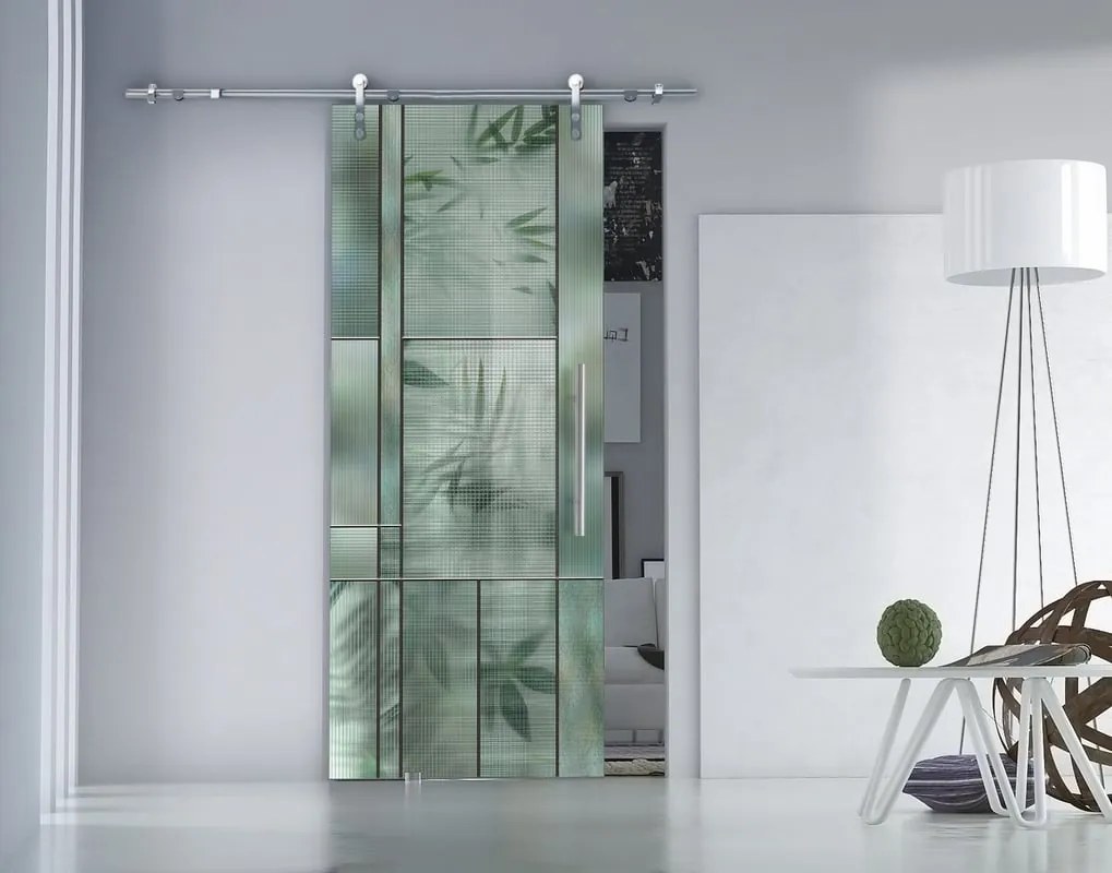 Porta scorrevole sinistra Heaven in alluminio verde e bianco, L 88 x H 215 cm, con binario Lux
