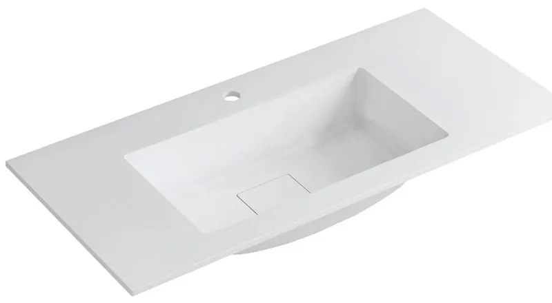 Lavabo integrale rettangolare vasca centrale L 100.5 x H 15 x P 46 cm in resina bianco opaco