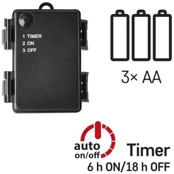 Catena luminosa LED per esterni, 120 LED (3xAA), 8,9 m, IP44, bianco caldo