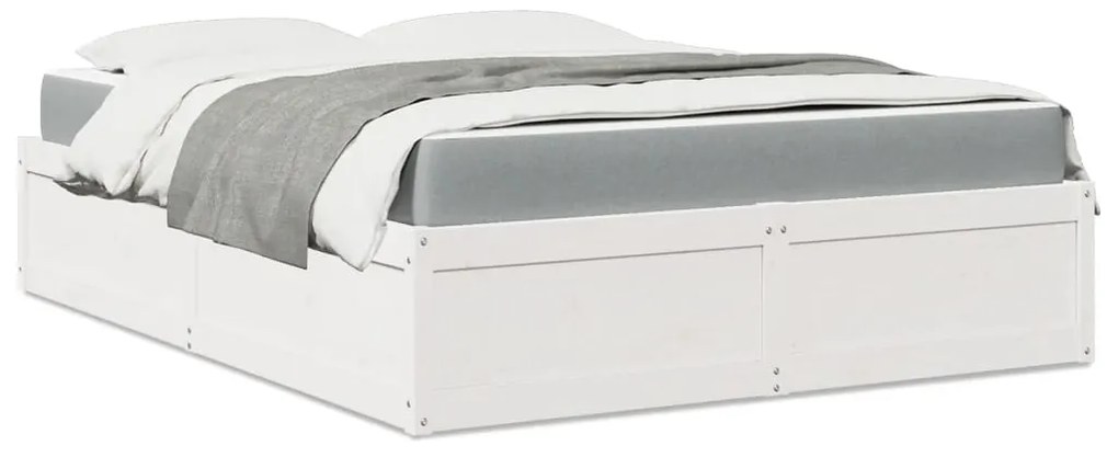 Letto Con Materasso Bianco 140x200 Cm İn Legno Massello Di Pino /