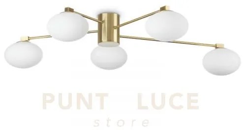 Hermes plafoniera 5 luci attacco g9 ottone lampadine incluse 90cm