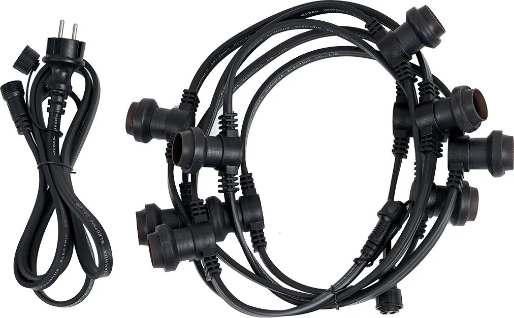 Catena luminosa nera collegabile con spina, 6m, 10 luci E27, IP64 - Lubber