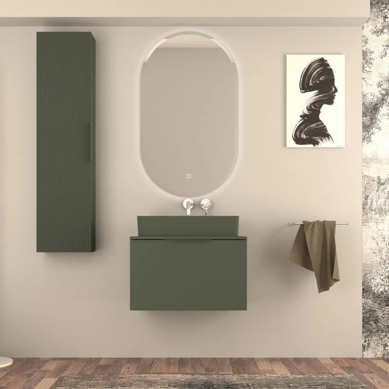 Mobile da bagno sospeso sotto lavabo Modula di BADEN HAUS L 70 x H 43 x P 44 cm verde  opaco, 2 cassetti