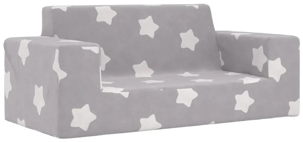 Divano Per Bambini 2 Posti Grigio Chiaro Stelle Morbido Peluche /