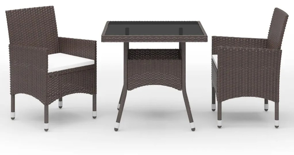 Set Da Pranzo Da Giardino 3 Pz Marrone İn Polyrattan E Vetro /