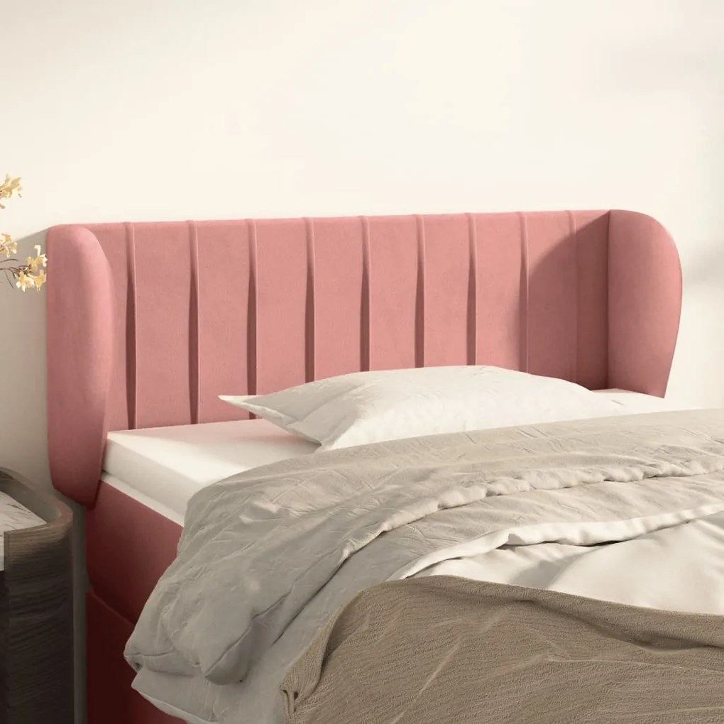 Testiera Ad Orecchio Rosa 83x23x78/88 Cm İn Velluto /
