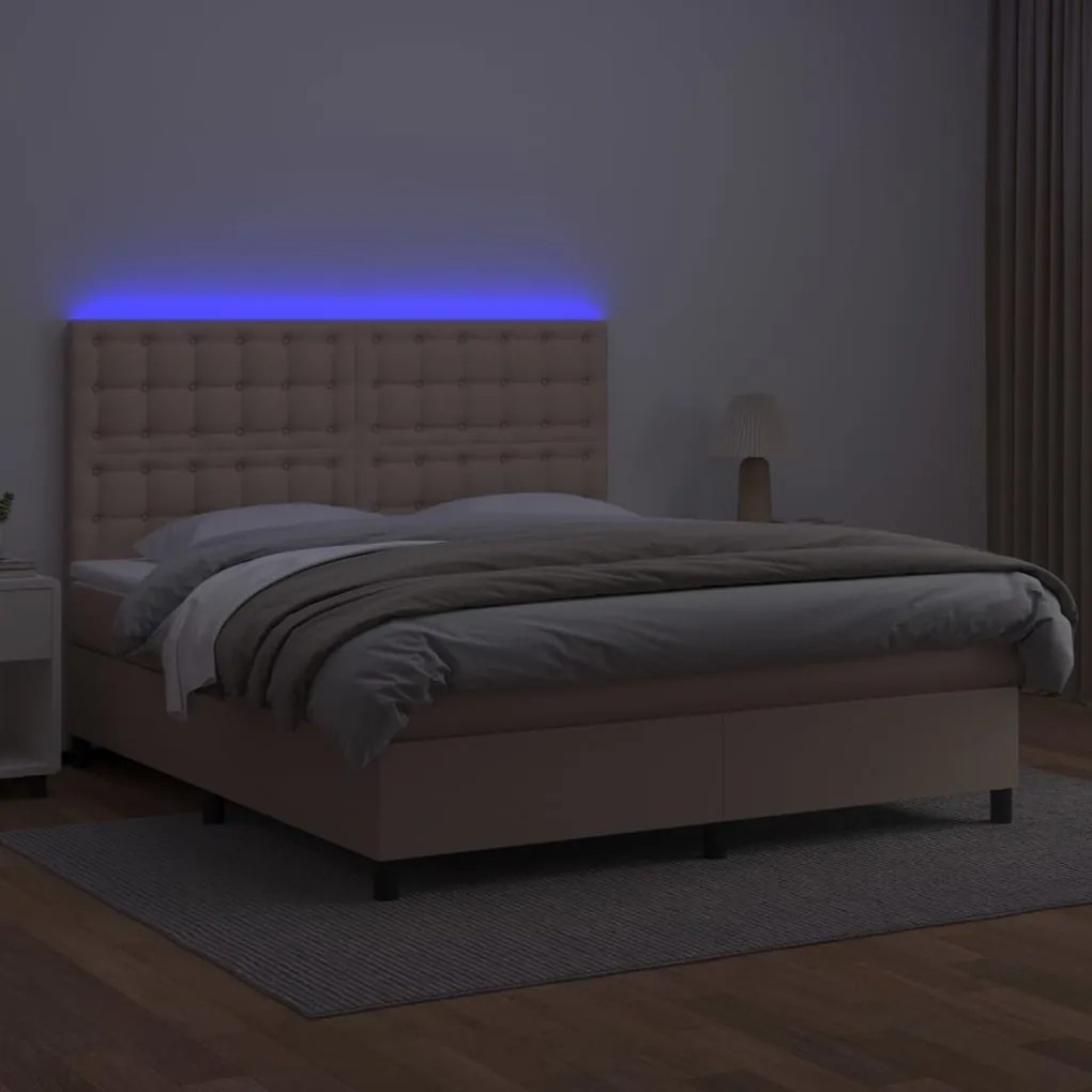 Giroletto molle materasso e led cappuccino 160x200cm similpelle