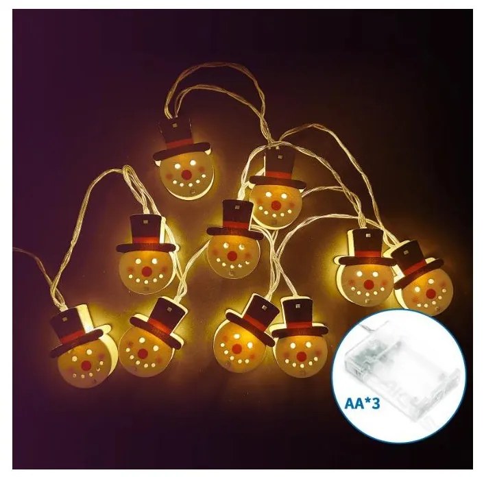 Aigostar - Catena luminosa LED natalizia 10xLED/3xAA 1,5m bianco caldo con pupazzo di neve