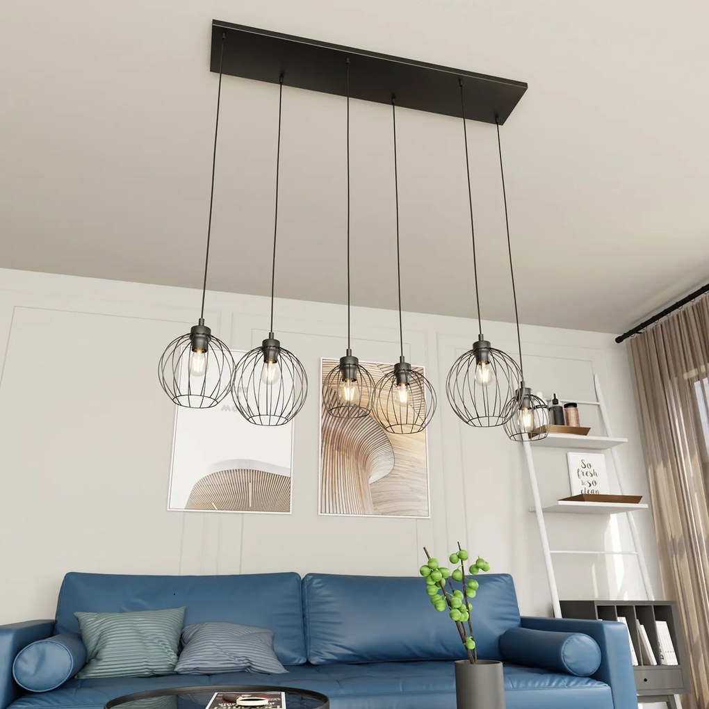 Sospensione Minimal Industrial Hathor 6 Luci Lineari Nera