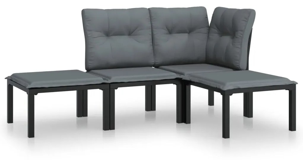 Set salotto da giardino 4 pz nero e grigio in polyrattan